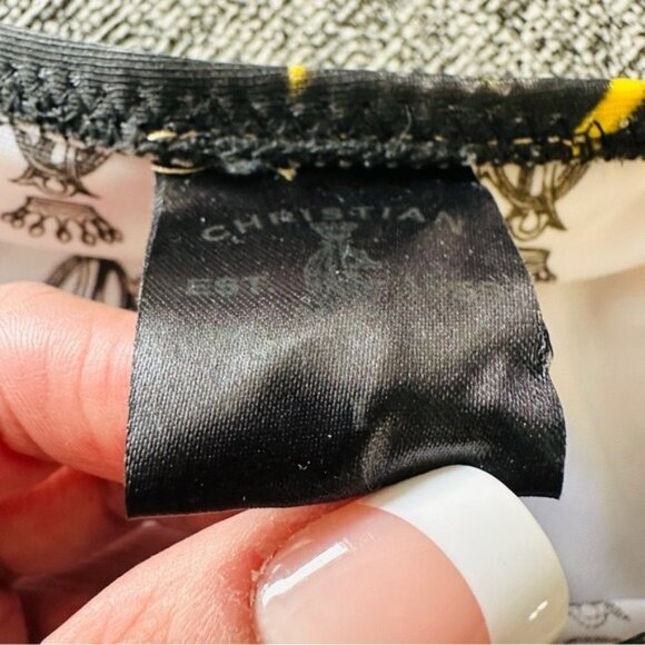 VTG Y2K Christian Audigier 2PC Bikini Sz L Rasta Leaf Print Gold Chain Luxe Swim - Picture 8 of 9